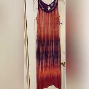 Catherines Women 0XWP Maxi Dress Orange Purple Multicolor Sleeveless Beaded Neck